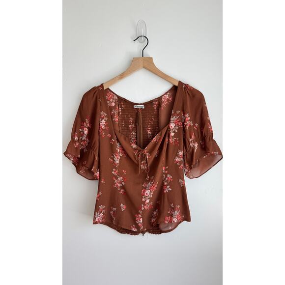 Reformation Delevan Top Nona Floral Tie Front Puff Sleeve Size 6 - Picture 3 of 13